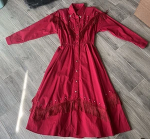VTG Lilia Smitty STYLE Western Dress Fringe Rodeo Red Cowgirl Size M/L Women’s - Picture 1 of 9