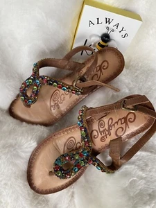 Naughty Monkey Womens Boho Multi Color Stones Thong Wedge Sandals Size 6.5 - Picture 1 of 5