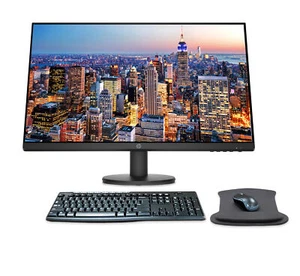 New HP P27v G4 Monitor Bundle w/ MK270 Wireless Keyboard/Mouse and Gel Mouse Pad - Picture 1 of 7