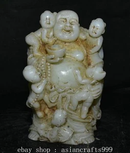 6.4” Old China White Jade Fengshui Happy Laugh Maitreya Buddha Tongzi Statue - Bild 1 von 12