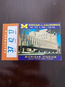 Boleto de fútbol americano Michigan vs. California 1980 - Imagen 1 de 2