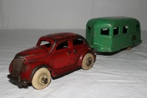 Arcade Toys, 1937 Ford Sedan with House Trailer, Nice Original - Picture 1 of 8