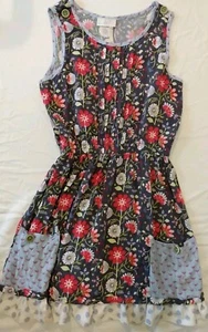 Matilda Jane 435 Girl Dress Tunic Tank Top 12 14 Bright Happy Floral Blue Red  - Picture 1 of 12