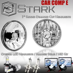 H6024 Head Light Glass Housing Lamp Conversion Diamond Chrome 7" Round PAIR (B) - Picture 1 of 4
