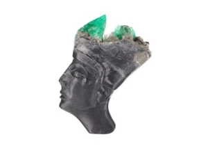 Beautiful Hand carved Egyptian Goddess Rough Colombian Emerald - Collectors Item - Picture 1 of 11
