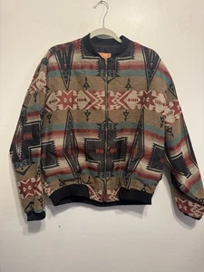 Vintage Native American Tradition Men’s M Aztec Print Bomber Jacket By Allen Wah - Picture 1 of 8