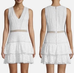 Alice + Olivia Tonie Embroidered Eyelet Mini Dress White Size 4 Graduation READ - Picture 1 of 15