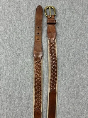Vintage 90s CHRISTIAN DIOR Braided Brown Leather Beige Canvas Belt Size 38 - Image 1 of 4