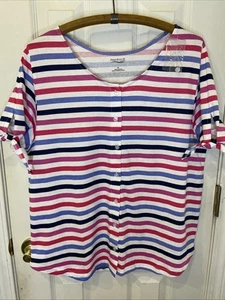 Freedom Fit Zone Womens Striped Scoop Neck Tee Shirt 100% Cotton Short Sleeve XL - Picture 1 of 8