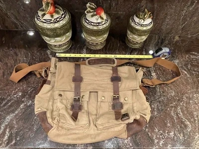 Rustic Canvas Messenger Bag For Men, Fits Up To 15" Laptops Light Tan Foto 1 de 2