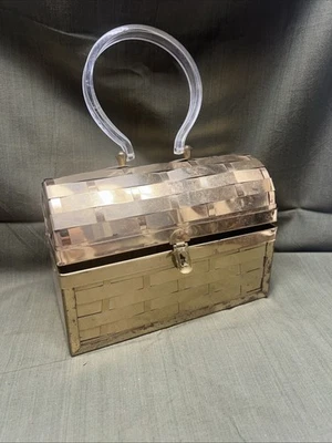 Bolso de mano vintage tejido de metal con canasta tejido tono dorado Foto 1 de 4