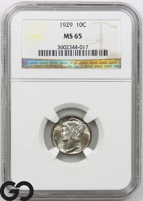 1929 Mercury Dime, NGC MS-65 ** Very Strong Bands, Premium Quality! - Image 1 of 3