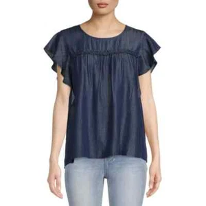 Time and Tru Women’s Flutter Sleeve Top Size M Rinse Wash --T8-- - Picture 1 of 5