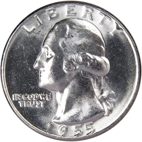 1955 Washington Quarter BU Uncirculated Mint State 90% Silver 25c US Coin Cover