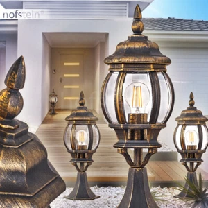 klassische Außen Steh Sockel Garten Beleuchtung Laterne Wege Lampe braun/gold - Bild 1 von 3