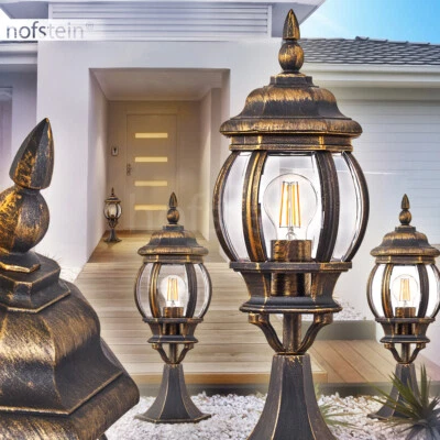 klassische Außen Steh Sockel Garten Beleuchtung Laterne Wege Lampe braun/gold - Bild 1 von 3