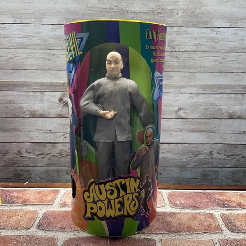 VTG Dr Evil Austin Powers Poseable Action Figure Mr Bigglesworth 1998  NIB Cover