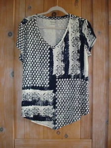 Westport Damen Marineblau/Weiß Druck Kurzarm Strick TOP Größe L - Bild 1 von 1