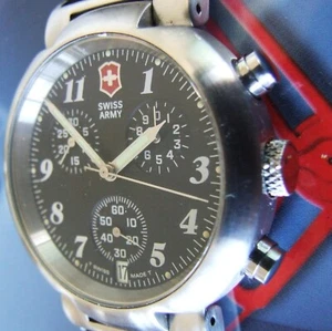 SWISS ARMY~Mens CAVALRY 2 II CHRONOGRAPH~Swivel Lugs~Black~Leather~ISSUE w/Date - Picture 1 of 13