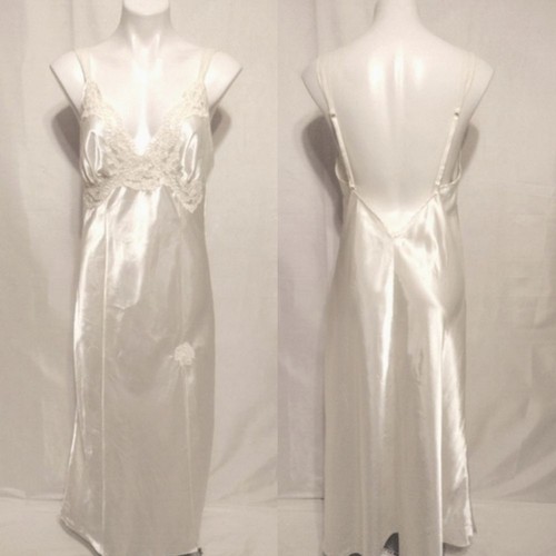 UNDERCOVER Victoria's Secret abito maxi in raso slip camicia da notte da sposa con perline bordo in pizzo grande