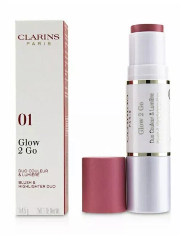 Clarins Glow 2 Go Blush & Highlighter Duo 01 Glowy Pink 0.1 Oz.