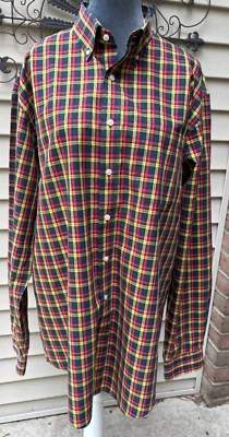 LANDS' END No Iron Yellow Red Plaid Long Sleeve Dress Shirt  Men 16-16.5 LT Tall - Image 1 of 4