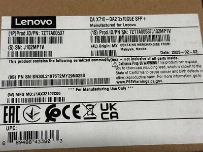 Lenovo Intel X710 Dual Port 10 Gigabit SFP+ PCI-E3x8 Ethernet Card 7ZT7A00537 - Image 1 of 3