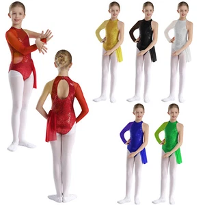 Kids Girls Bodysuit Jazz Leotard Performance Costume Mesh Top Breathable Sheer - Picture 1 of 77