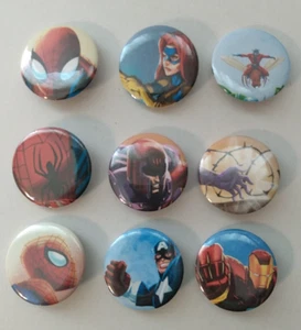 Marvel Comics Avengers Pinback Buttons 9 Pack 1.25" Upcycled Superhero flair - Picture 1 of 5