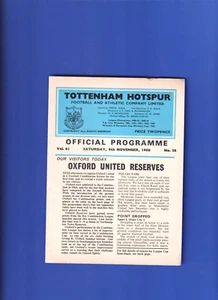 TOTTENHAM HOTSPUR RESERVES v OXFORD UNITED 1968-9 FOOTBALL COMBINATION VERY GOOD - Picture 1 of 1