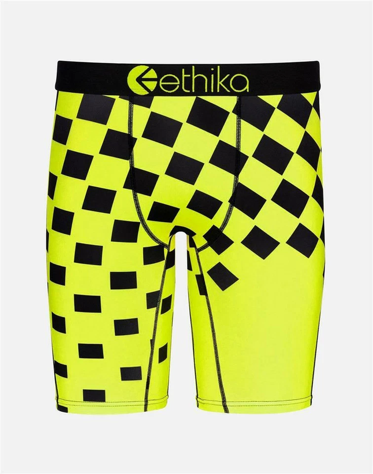 Ethika the Staple Race Finish Line Checkered Chartreuse Black Long Boxers Mn's - Image 1 of 1
