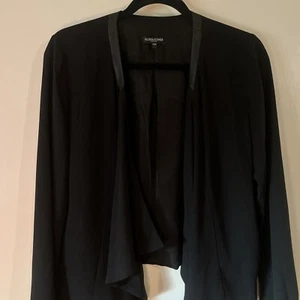 Eileen Fisher Blazer Seide und Lederbesatz vorne offen schwarz Größe Petite Medium - Bild 1 von 11