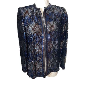 I. Magnin Party Collectibles Sequin Jacket Vintage Womens Size 8 Blue Gray Retro - Picture 1 of 18