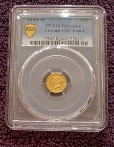 1849-D Type 1 gold Dollar, Dahlonega Mint, PCGS UNC Details - Picture 1 of 4