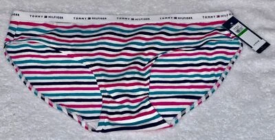 TOMMY HILFIGER Algodón 4 Colores Alimentador Rayas Blanco Azul Marino Bikini Panty Mujer L 7 Foto 1 de 3