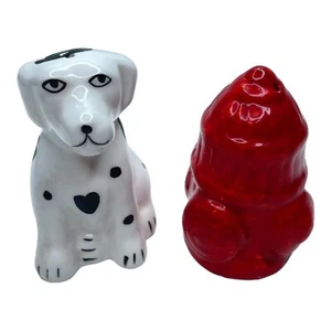 Salt Pepper Shakers Dalmatian Dog Fire Hydrant Fireman Heart S&P Novelty Kitsch - Picture 1 of 8