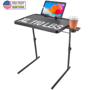 TV Table Tray Folding XL Portable, Sturdy Rotating Cup Holder Tablet Book Stand - Picture 1 of 11