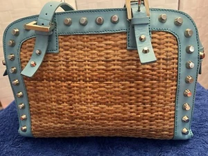 Vintage Fendi handbag (turquoise leather and straw) beutiful design and color - Picture 1 of 6