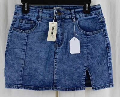 Mini abertura lateral de mezclilla para mujer Luvamia con falda de cintura alta talla pequeña Foto 1 de 3