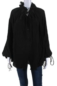 Petar Petrov Womens Londra Silk Crepon Tie Neck Gathered Top Blouse Black IT 36 - Picture 1 of 5