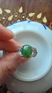 Genuine Nice Green 3.1ct Jadeite Jade (TypeA) 925 Silver Ring SZ Adjustable - Picture 1 of 14