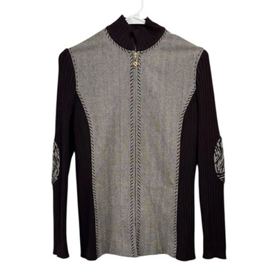 Chaqueta St. John Sport Talla P XS Santana Tejida Espiga Tweed Codo Parche Cremallera Foto 1 de 4