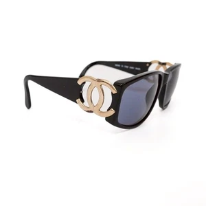 Gafas de sol Chanel Coco Mark negras doradas grises lentes con estuche 928 de JAPÓN - Imagen 1 de 10