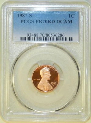 1987-S Lincoln Memorial Cent PCGS PR70 RD Red Proof [451] - Image 1 of 4