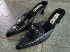 Brighton Damen Pantoletten Schuhe schwarz Leder Krokodil Größe 7 Absatz - Bild 1 von 8