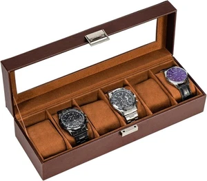 Caja de reloj para hombre, estuche de 6 ranuras para hombre, 6 ranuras, marrón envío rápido... - Imagen 1 de 8