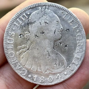 Moneda PLATA 8 Reales 1804 POTOSI . CARLOS IV. Resellos - Imagen 1 de 4