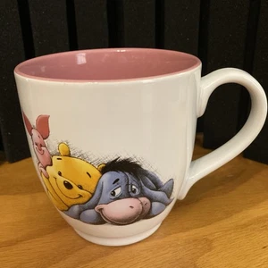 Winnie the Pooh Piglet Eeyore Disney Authentic Large Coffee Mug Pink Interior - Picture 1 of 5