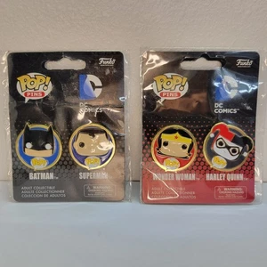 2 Sets Funko Pop Pins Batman Superman Wonder Women Harley Quinn DC Comics Pins - Bild 1 von 4