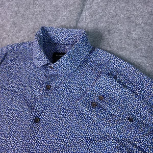 Bugatchi Camicia Uomo Grande Blu Navy OoohCotton 8 Vie Elasticizzata Stampa Moderna - Foto 1 di 14
